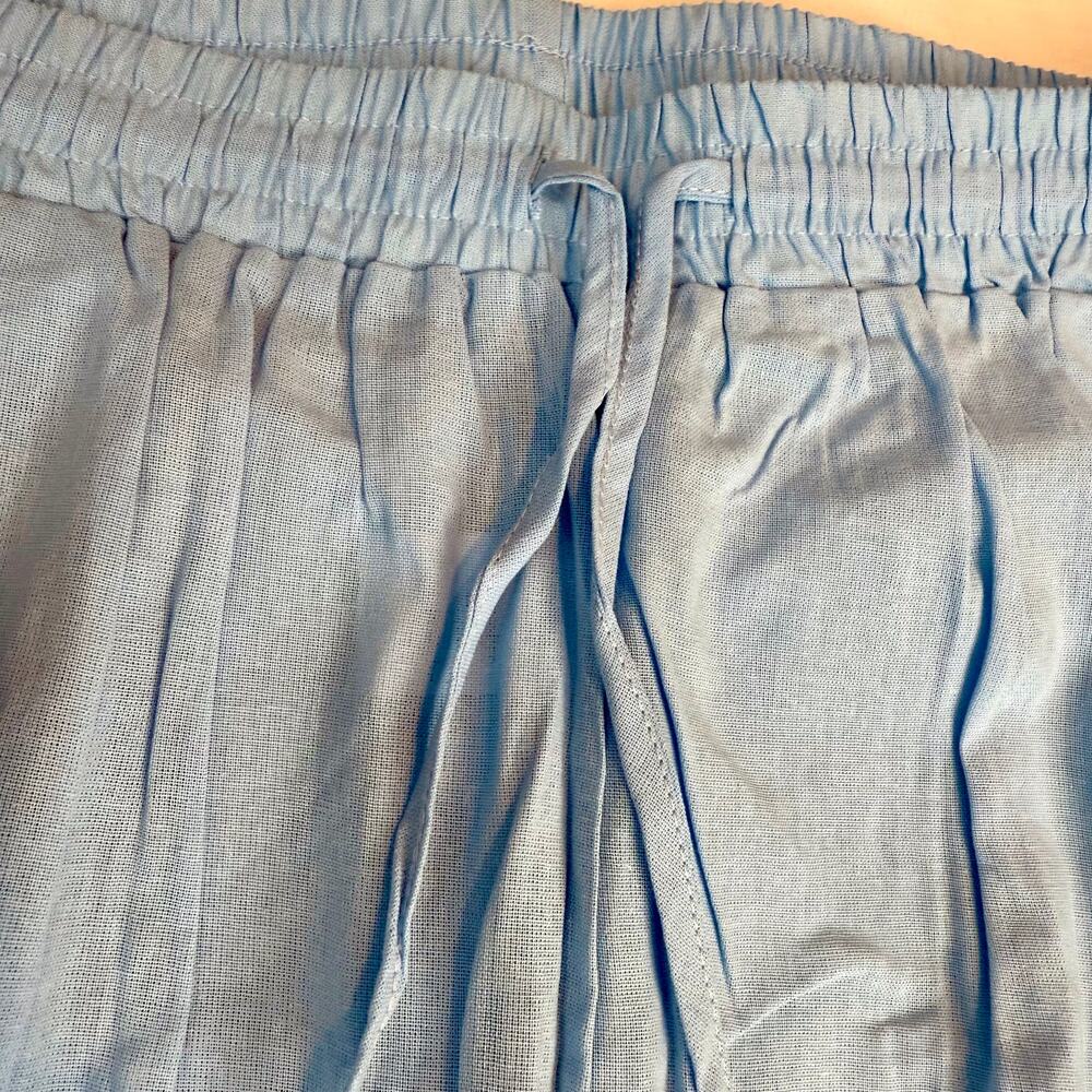 NWT Women's Baby Blue Pants Loose Fit Button Crochet Trim Elastic Waist Pockets - Picture 4 of 16